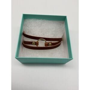 JBloom Brown Leather Double Wrap Bracelet Gold Tone Circle Minimalist Boho